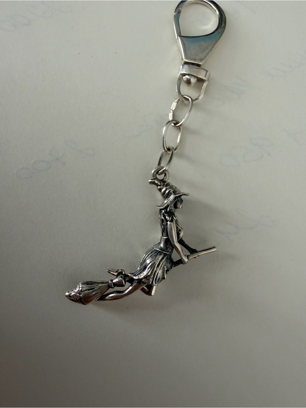 Sterling Silver Witch on Broom Keychain Charm